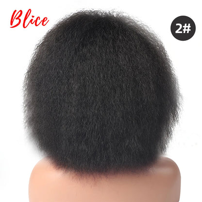 Blice 6Inch Short Synthetic Wigs Kinky Straight Kanekalon Heat Resistant Natural Black Women African American Afro Full Wig
