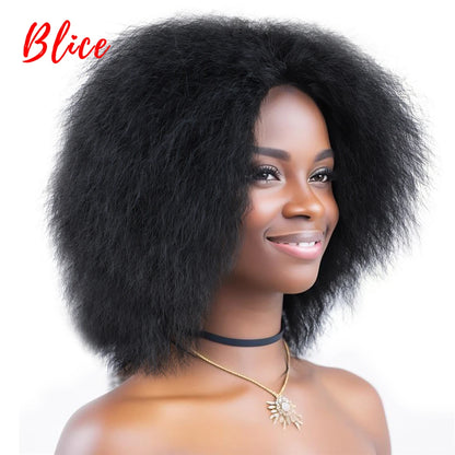 Blice 6Inch Short Synthetic Wigs Kinky Straight Kanekalon Heat Resistant Natural Black Women African American Afro Full Wig