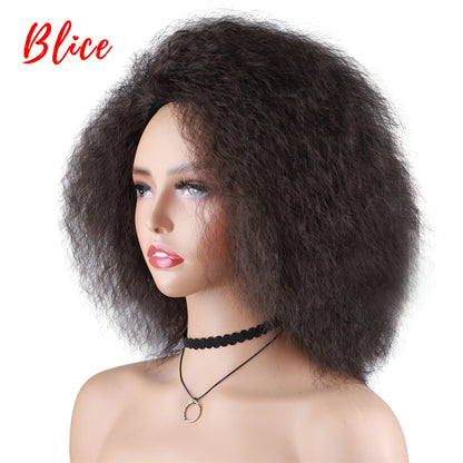 Blice 6Inch Short Synthetic Wigs Kinky Straight Kanekalon Heat Resistant Natural Black Women African American Afro Full Wig