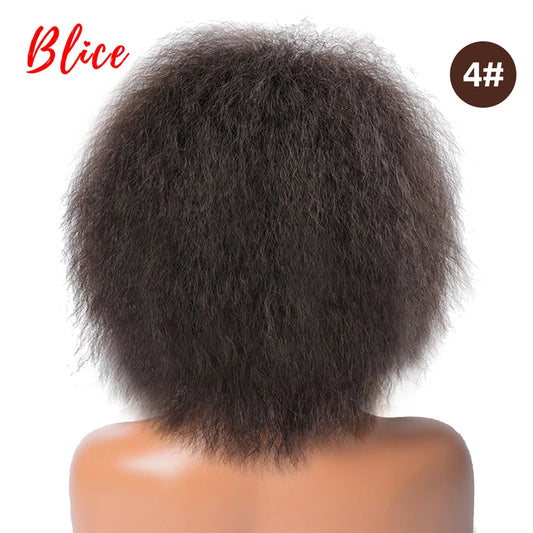 Blice 6Inch Short Synthetic Wigs Kinky Straight Kanekalon Heat Resistant Natural Black Women African American Afro Full Wig