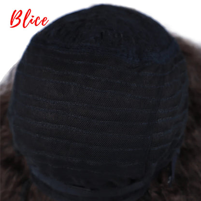 Blice 6Inch Short Synthetic Wigs Kinky Straight Kanekalon Heat Resistant Natural Black Women African American Afro Full Wig