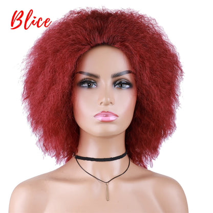 Blice 6Inch Short Synthetic Wigs Kinky Straight Kanekalon Heat Resistant Natural Black Women African American Afro Full Wig
