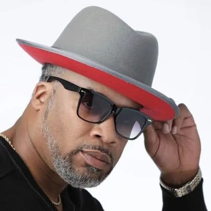 Classic Outside small top hat Patchwork Wide Brim Fedora Hat Men Women Two Tone Felt Fedora Hats Cowboy Jazz Hat Brown Belt