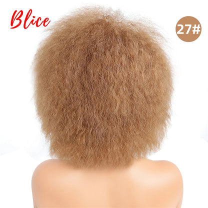 Blice 6Inch Short Synthetic Wigs Kinky Straight Kanekalon Heat Resistant Natural Black Women African American Afro Full Wig