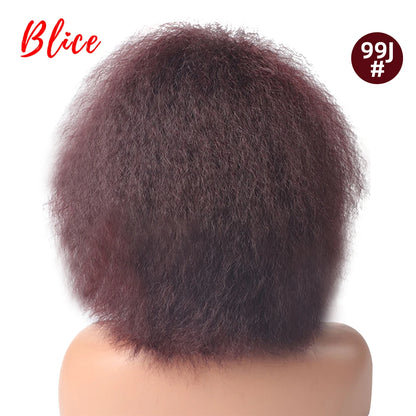 Blice 6Inch Short Synthetic Wigs Kinky Straight Kanekalon Heat Resistant Natural Black Women African American Afro Full Wig
