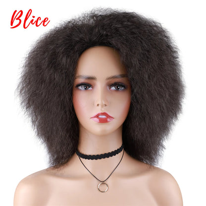 Blice 6Inch Short Synthetic Wigs Kinky Straight Kanekalon Heat Resistant Natural Black Women African American Afro Full Wig