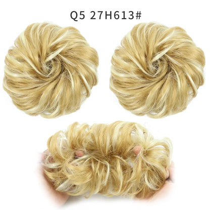 Synthetic Hair Bun Wig Ladies Ponytail Hair Extension Scrunchie Elastic Wave Curly Hairpieces Scrunchie Wrap